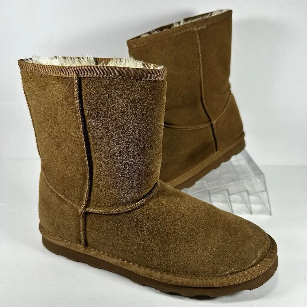 Time and Tru Women’s Tan Faux Suede Mid-Calf Boots – Size 9 – Faux Fur Lined